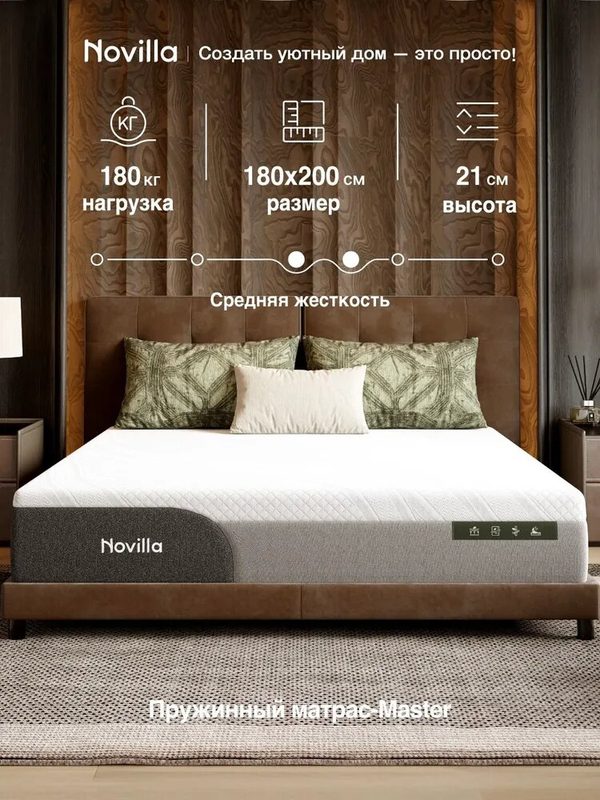 Матрас Novilla Nova Pure с независимыми пружинами и бамбуковым углём, 160x200x21 см