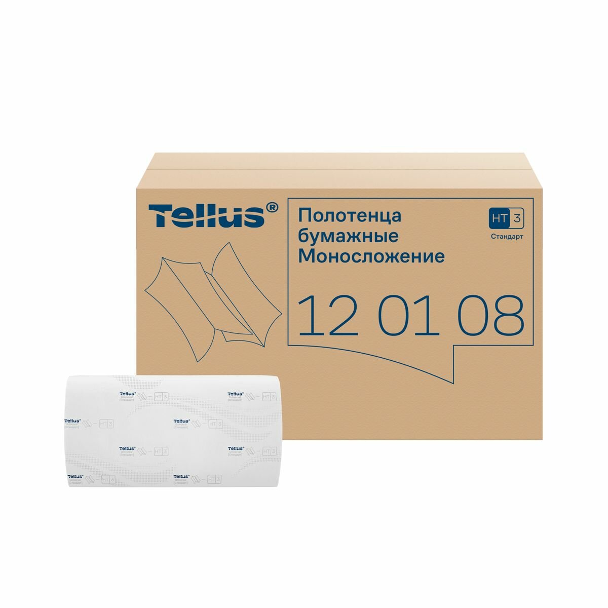 Полотенца бумажные Tellus (Tork) Singlefold, Universal, система H3, 250 листов, лист 23Х23 см, 1 сл, белые, 1 пачка (арт: 120108)