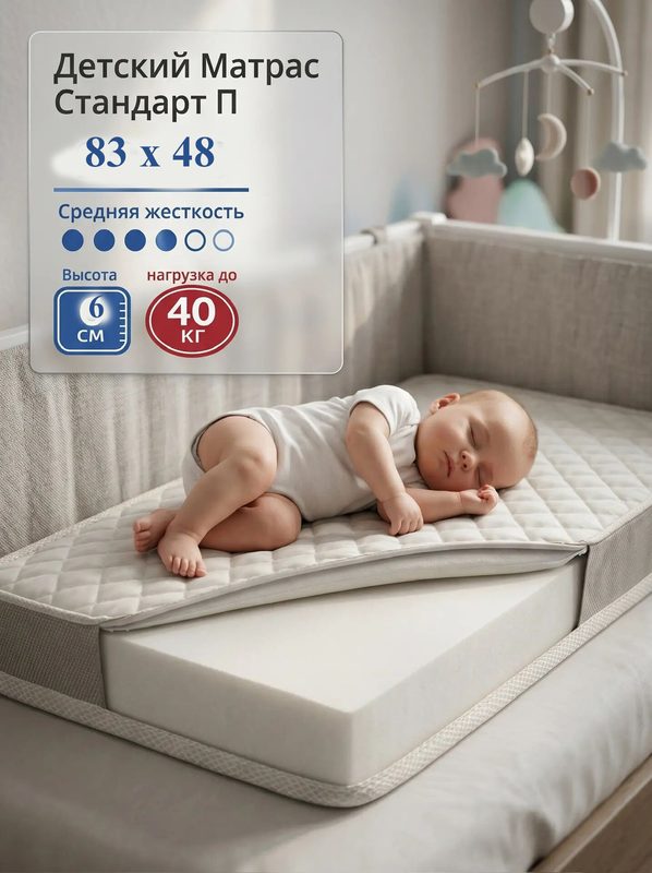 Монис Стиль Матрас, Беспружинный, 48х83x8 см