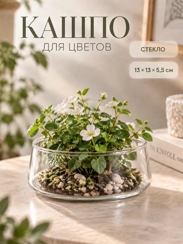 Декоративное кашпо для цветов «Хала», стеклянное, 13×13×5.5 см, Greengo