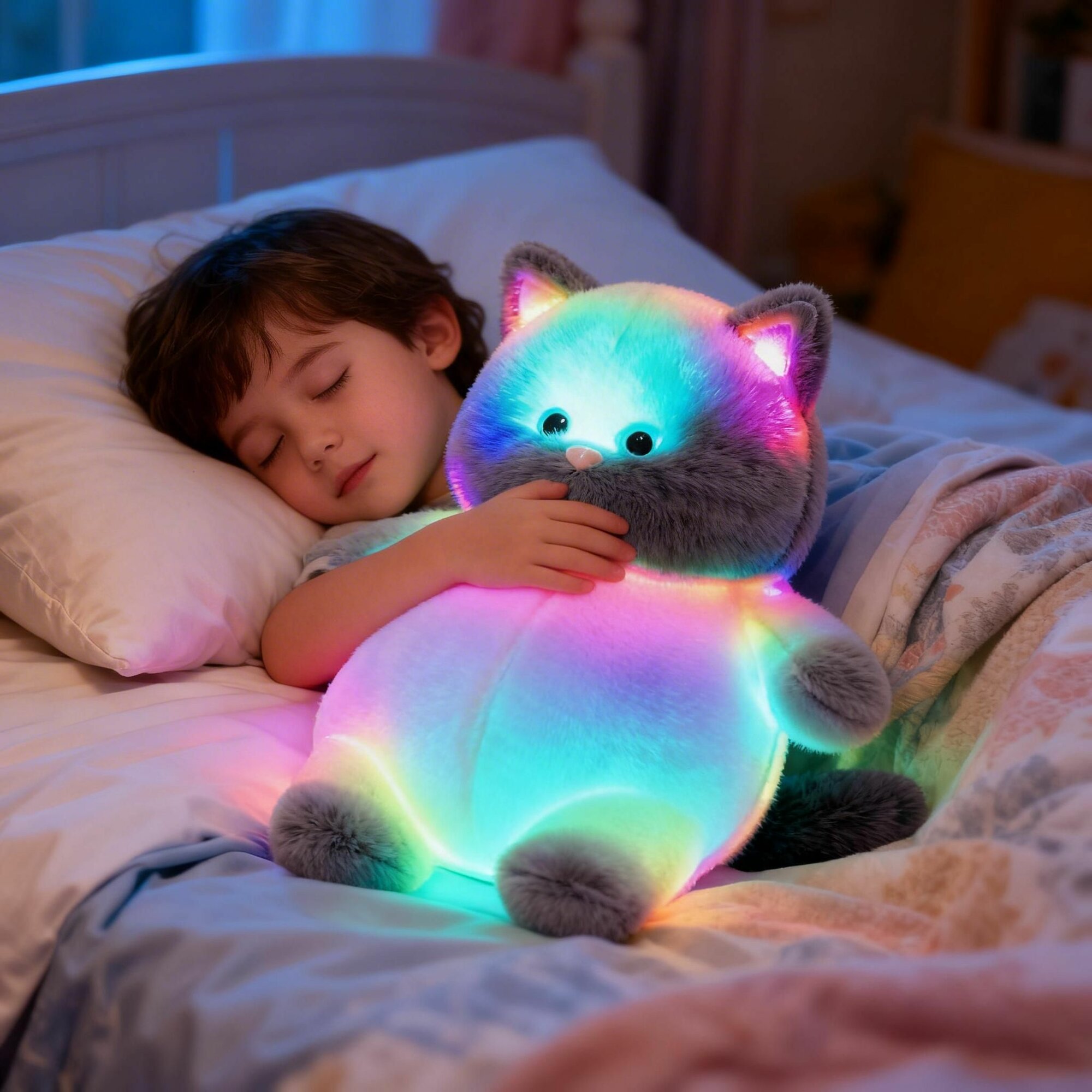 Светящийся котенок - LED плюшевый ночник для детей ночник для детской плюшевый светильник светодиодный ночник мягкая игрушка с подсветкой