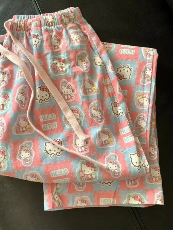 Домашние брюки‑пижама Hello Kitty, мягкие свободные штаны для дома, размер XXXL, вес 80‑90 кг