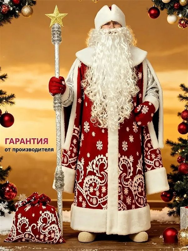 Карнавальная накидка Дед Мороз, мужская, красный, микрополиэстер, рост 150-190 см, размер 50, осень-зима 2025