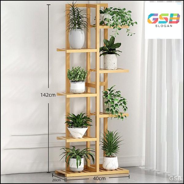 Этажерка Bambuchka из бамбука 40x20x142 см — компактный многоярусный стеллаж для цветов и рассады