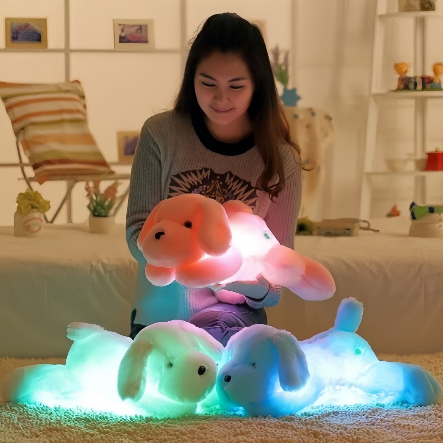 Ночник-игрушка для детей "Плюшевый щенок", мягкий, розовый, с подсветкой, 25х50 см
