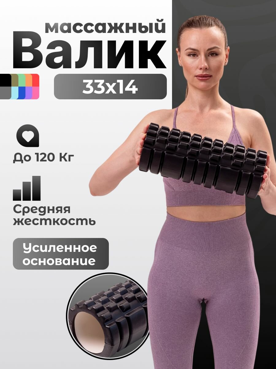 Валик для спины / Shappa Fit / 33 см, усиленное основание, мфр ролл, ролик массажный