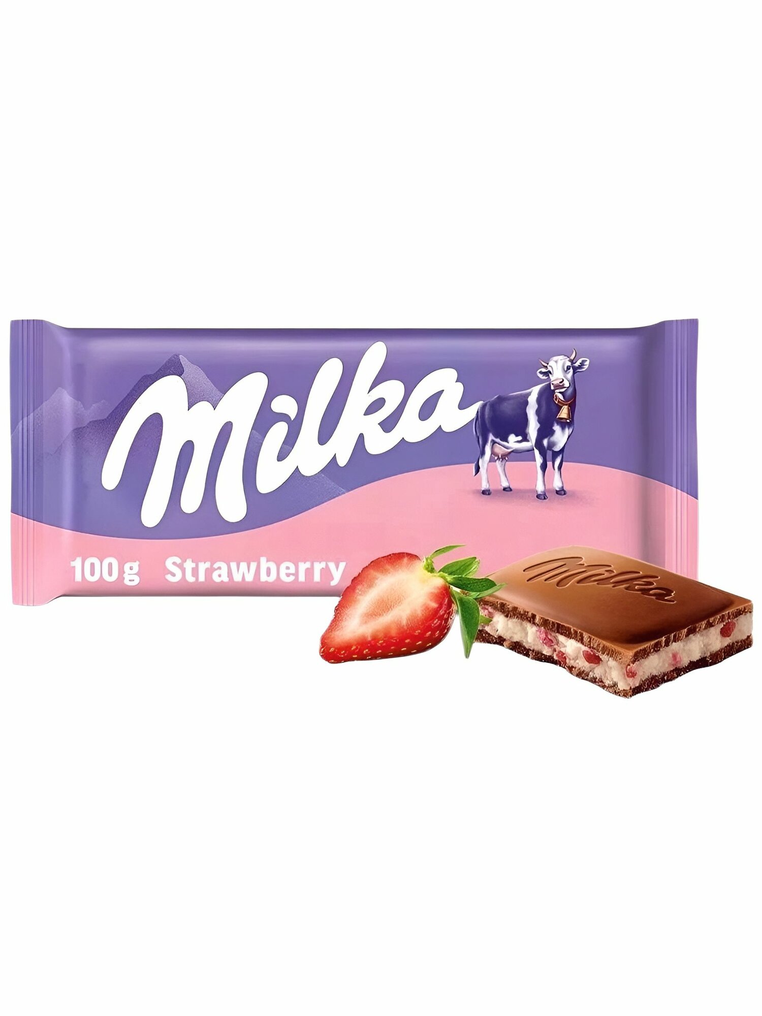 Шоколадная плитка Milka Strawberry со клубничной начинкой, 100 гр. (Швейцария)