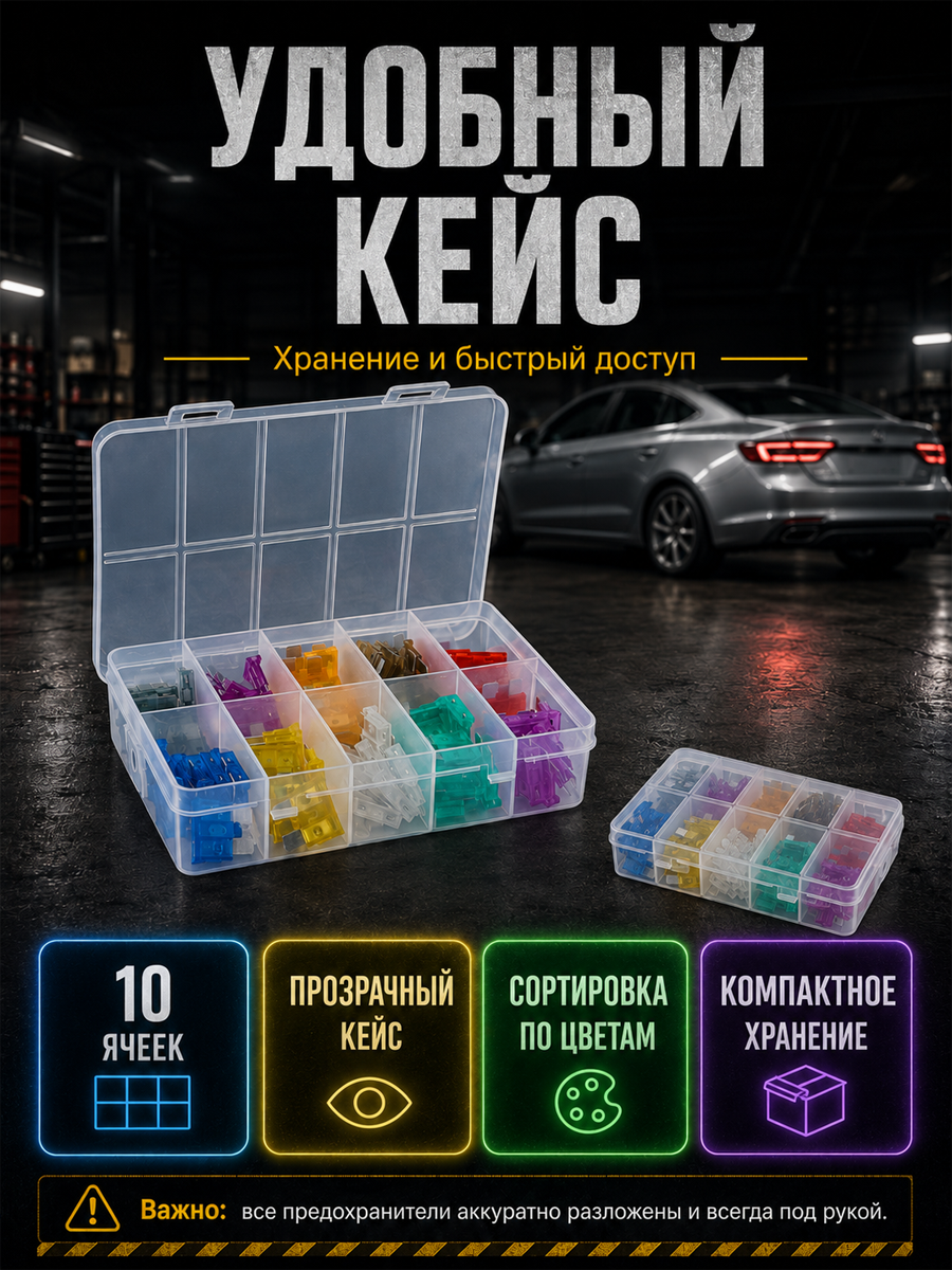 Предохранитель автомобильный флажковый, стандарт, 2 А-35 А, набор 100 шт.