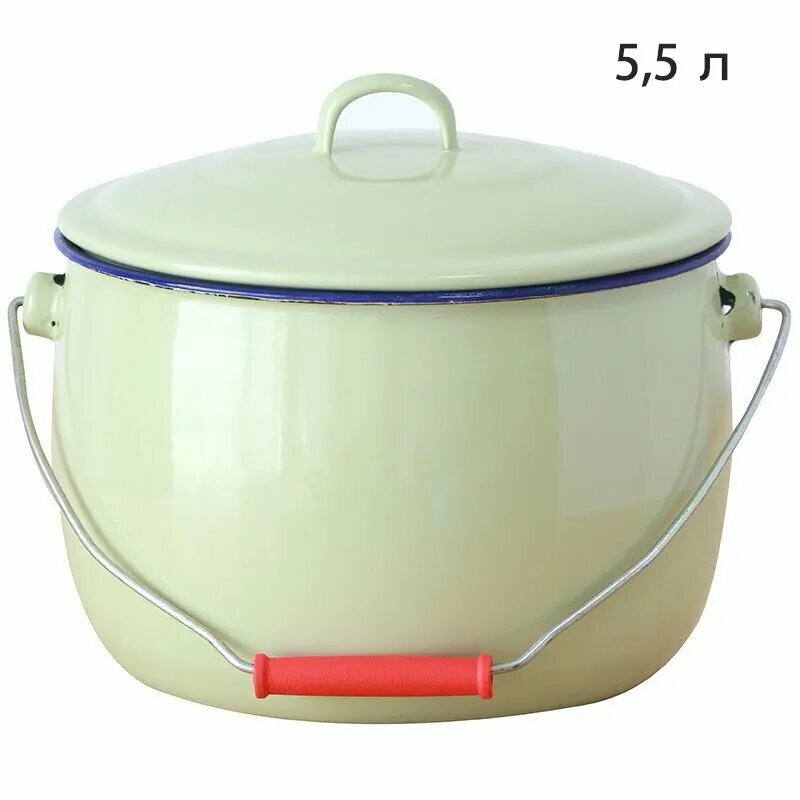 Эмалированное пищевое ведро, керамика, 5,5л, с крышкой, зеленое