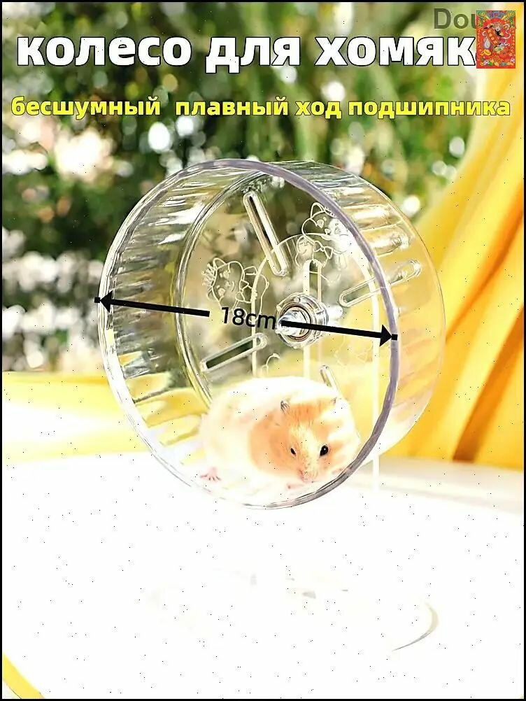 Бесшумное колесо для хомяка 19 см прозрачное с подшипником для джунгарского и сирийского хомяка