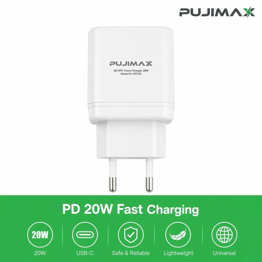Дорожное зарядное устройство PD 20 Вт, 1 адаптер питания USB-A + 1 адаптер питания USB-C