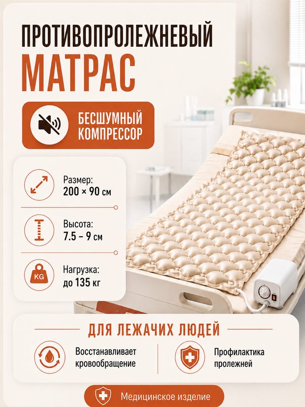 Матрас противопролежневый для лежачих больных с компрессором / Ячеистый матрас