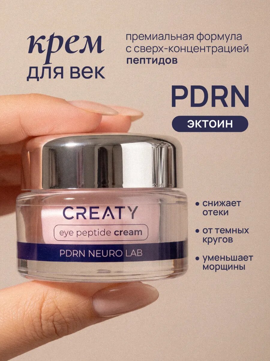 Пептидный крем для кожи вокруг глаз с пдрн, пептидами кофеином и эктоином