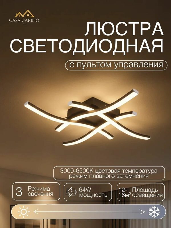 Люстра светодиодная потолочная LED волна с пультом
