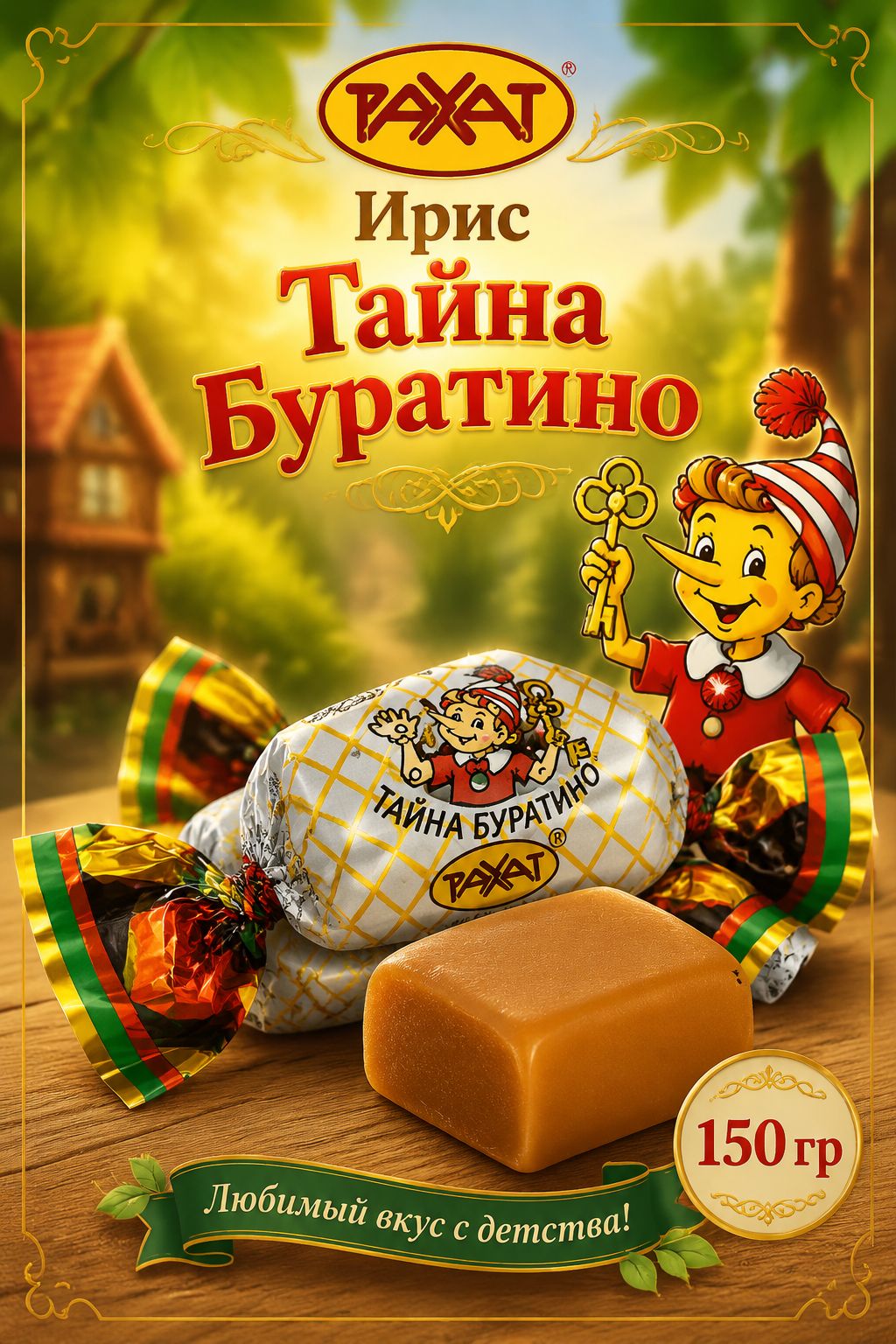 Конфеты "Тайна Буратино" Рахат, сливочный ирис, без ГМО, 150 г