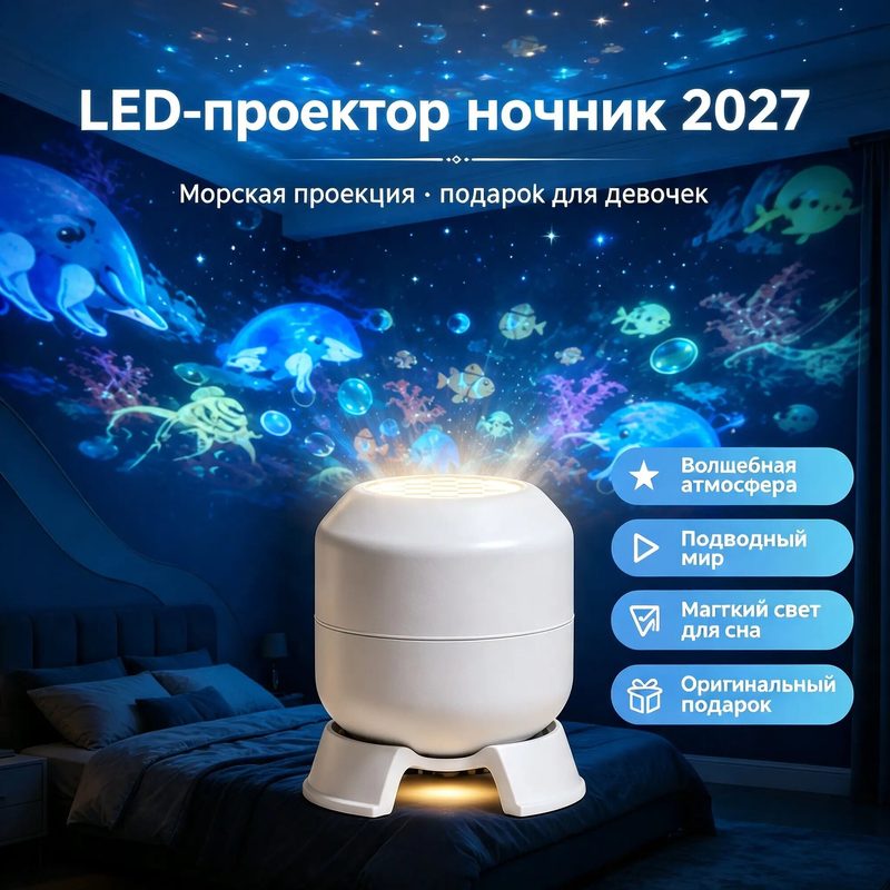 Светодиодный ночник-проектор с эффектом морского океана, синий цвет волн, мощность 3 Вт, работа от аккумулятора и USB