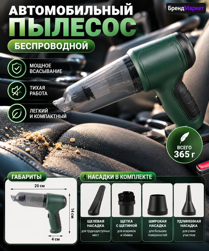Автопылесос беспроводной 2 в 1, 55 Вт, с функцией воздуходувки, для авто и компьютера