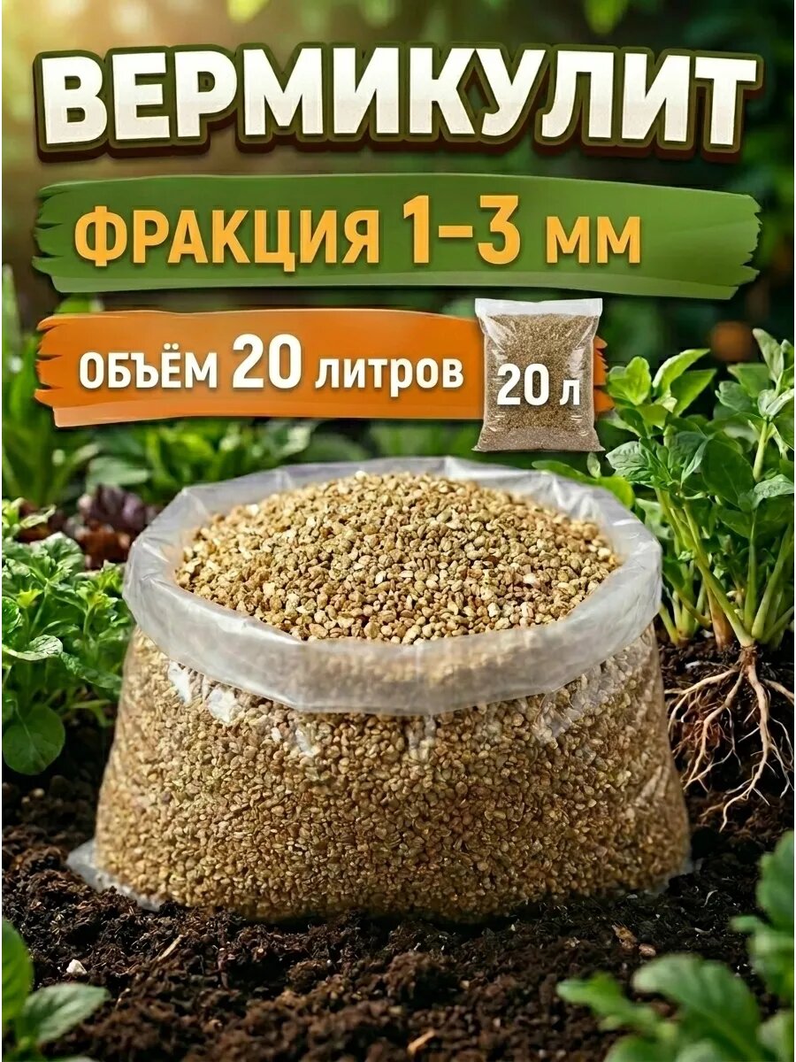 Вермикулит 20л 1-3мм для растений цветов разрыхлитель почвы