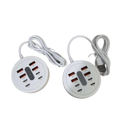 Станция зарядки USB на 8 портов (4 USB-A и 4 Type-C), 66 Вт, быстрая зарядка PD, комплект из 2 круглых настольных устройств для ноутбуков, планшетов и телефонов