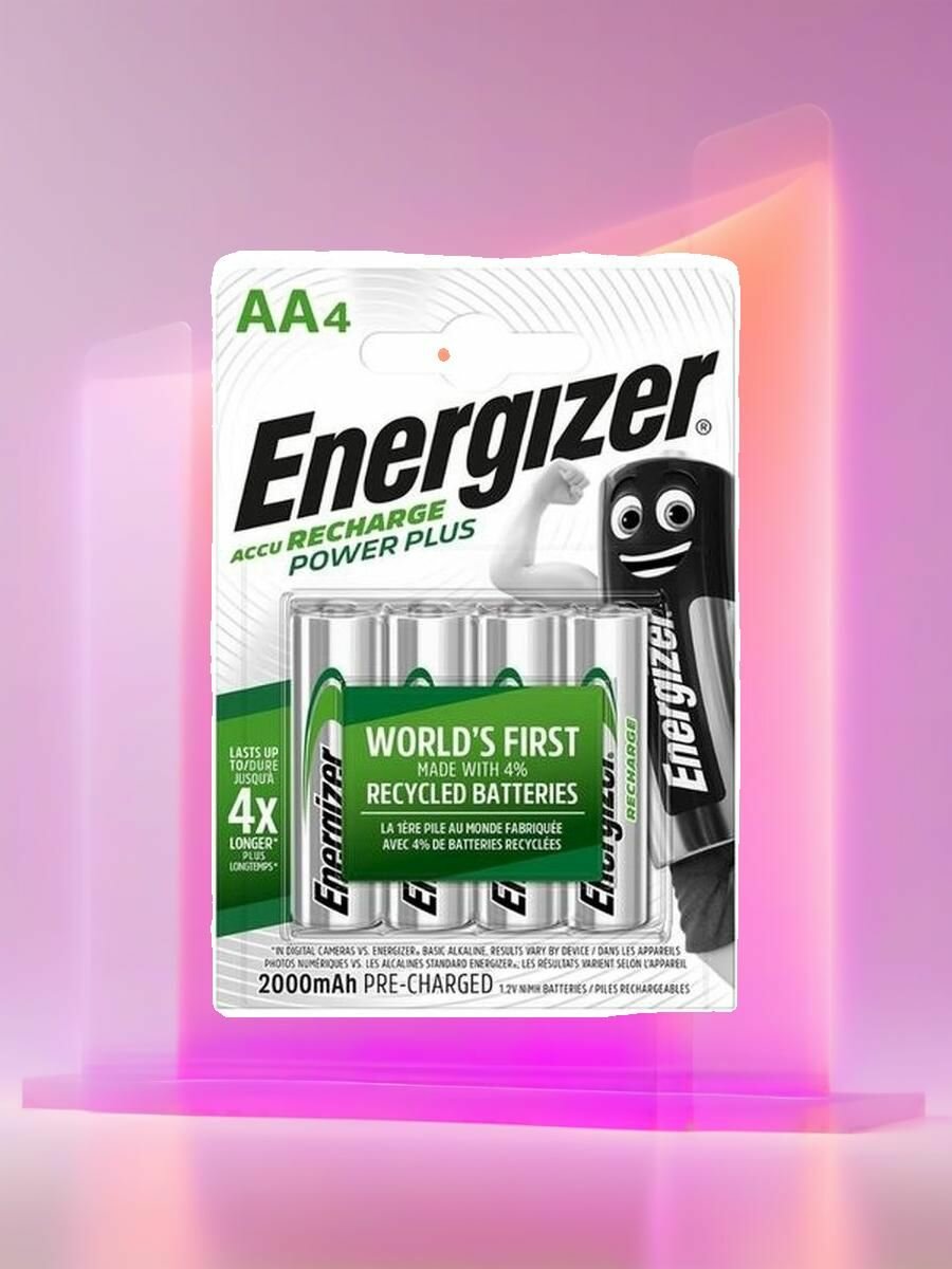 Аккумулятор пальчиковый АА ENERGIZER R6 Power Plus (2000 mAh) 4 штуки Аккумуляторная батарейка Энерджайзер