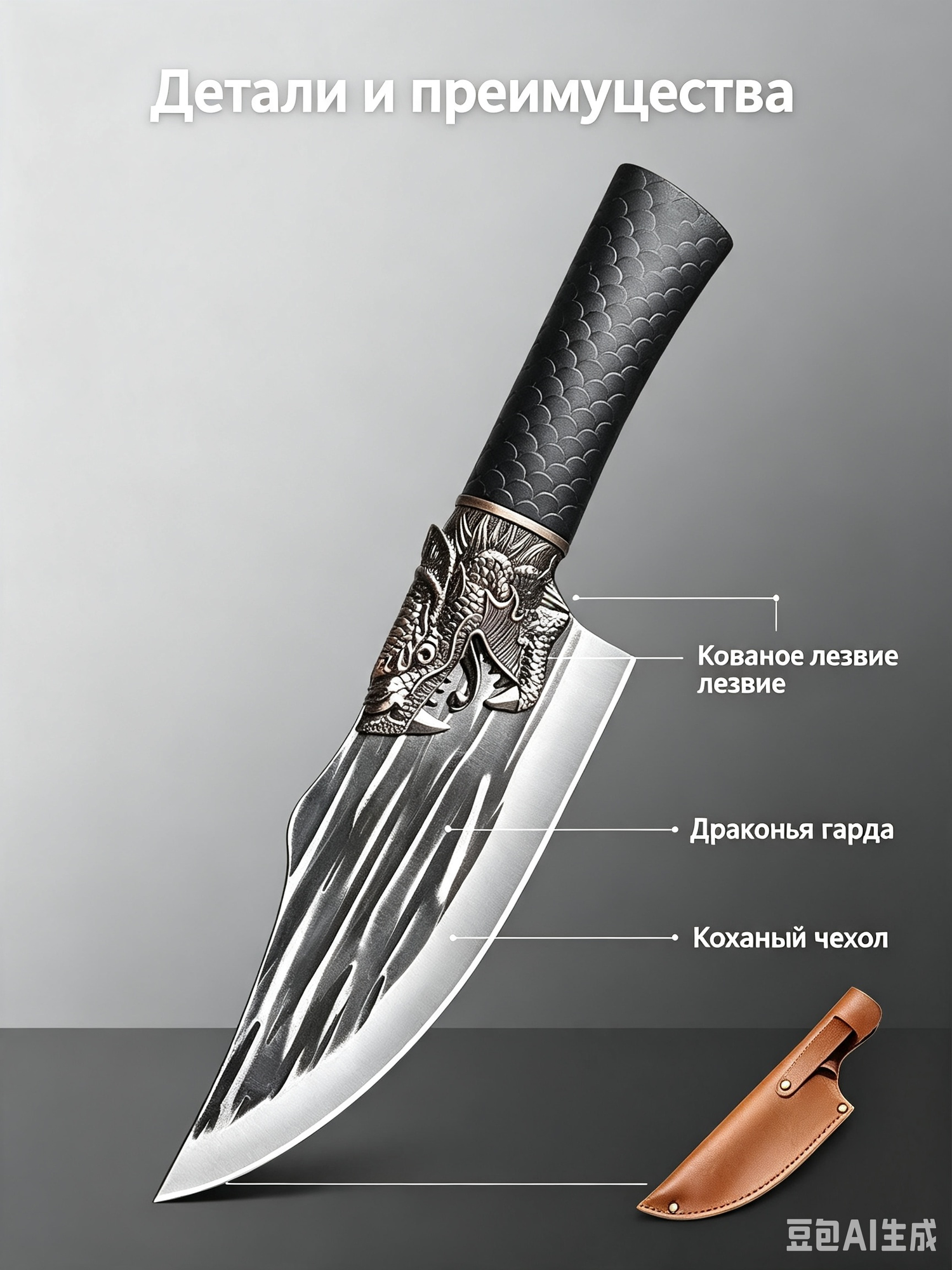 Кованый Нож Для Обвалки Мяса, Нержавеющая Сталь, Рукоять С Драконом, Кожаный Чехол Для Дома И Мясной