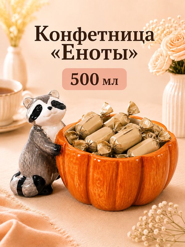 Вазочка для конфет, конфетница 500 мл 18х13,5х10 см Elan Gallery "Еноты", керамика