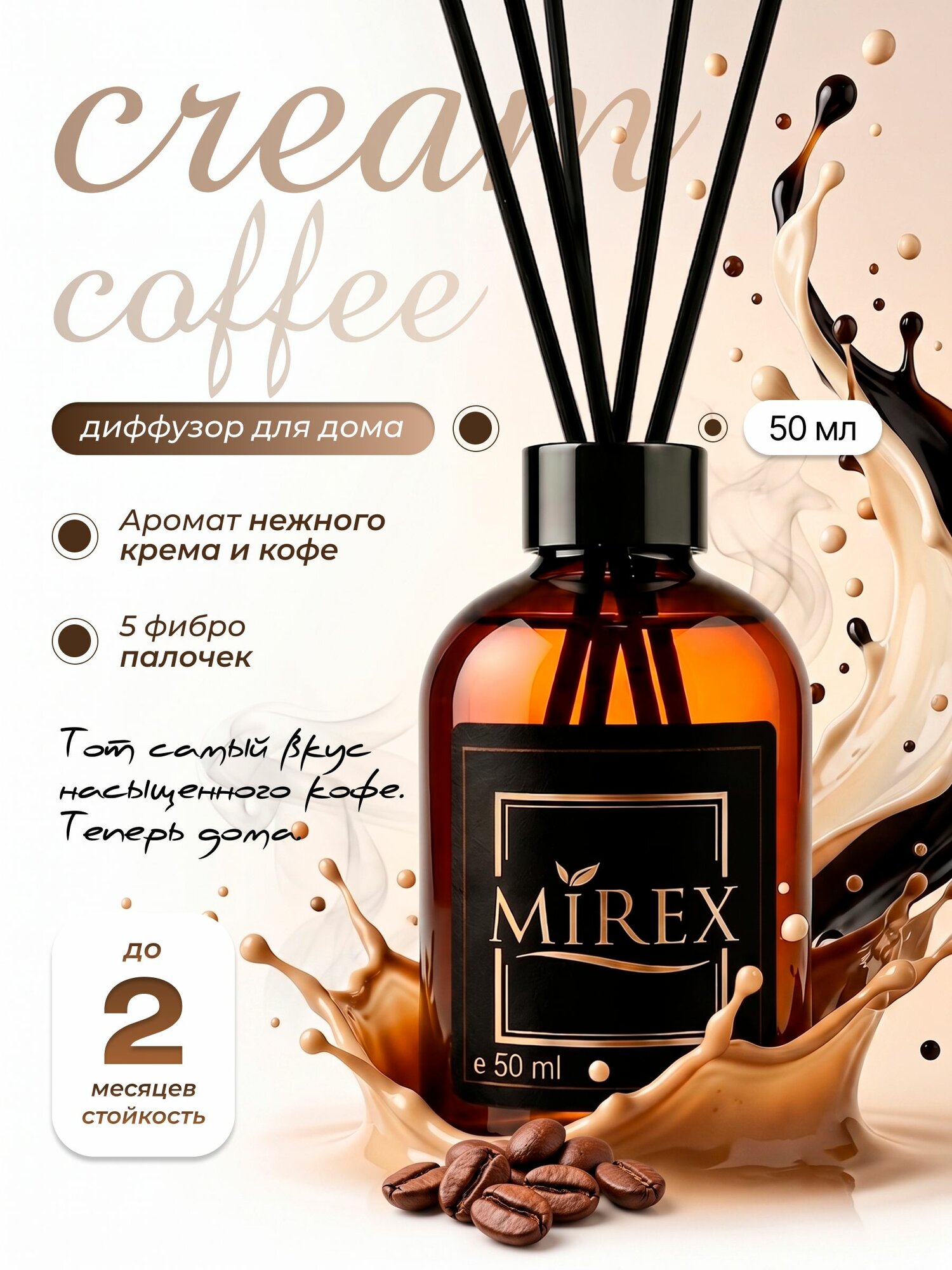 MIREX Ароматизатор для дома с палочками аромадиффузор кофе 1шт. 50мл.