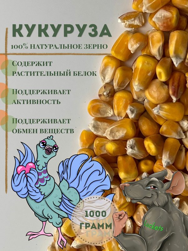 Кукуруза корм для всех видов грызунов (хомяков, крыс, мышей и др.) и птиц (попугаев, голубей, домашних, певчих, диких)