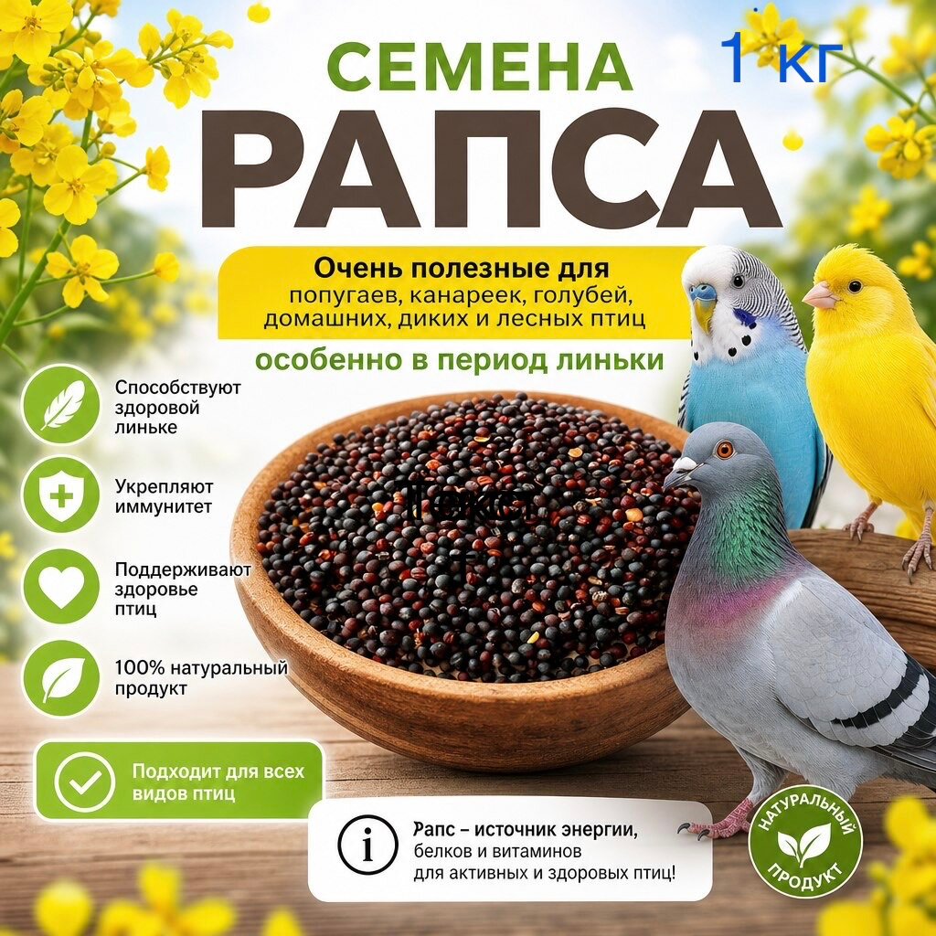 Семена Рапса, Рапс Корм для Попугаев, Канареек, домашней птицы, Голубей, диких и лесных птиц 1 кг
