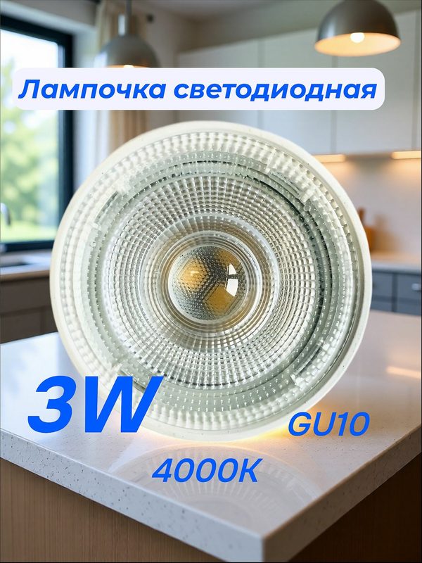 Лампа светодиодная PAR16, GU10, 3W, 4000K нейтрально белый свет, OSRAM (Германия), 1 штука