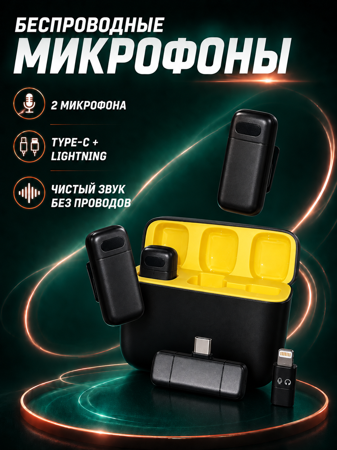 Петличный микрофон беспроводной 2 штуки для iPhone 14, 15, 16, 17 и Android Type-C