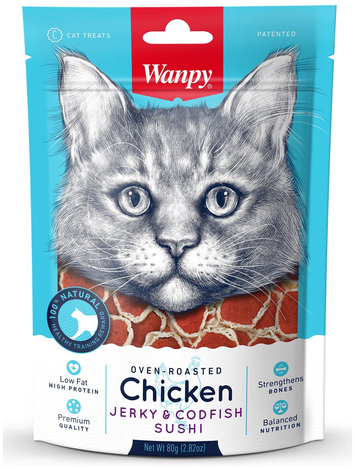 Лакомство для кошек Wanpy «суши» из курицы с треской 80 г х 3 шт