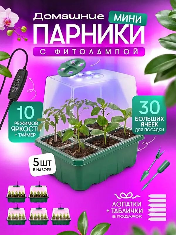 Мини парник для рассады с крышкой и фитолампой