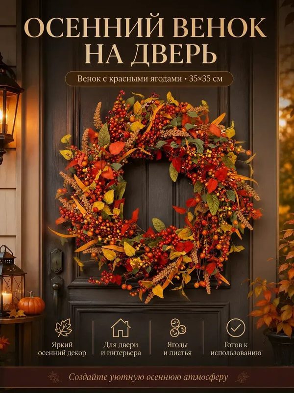 Осенний венок на дверь 40см