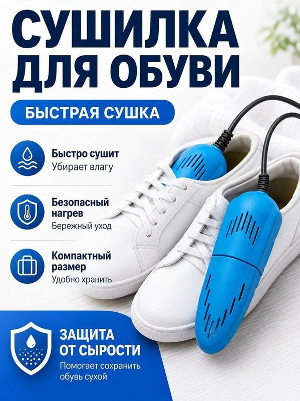 Сушилка для обуви, электрическая, синяя, 2 шт