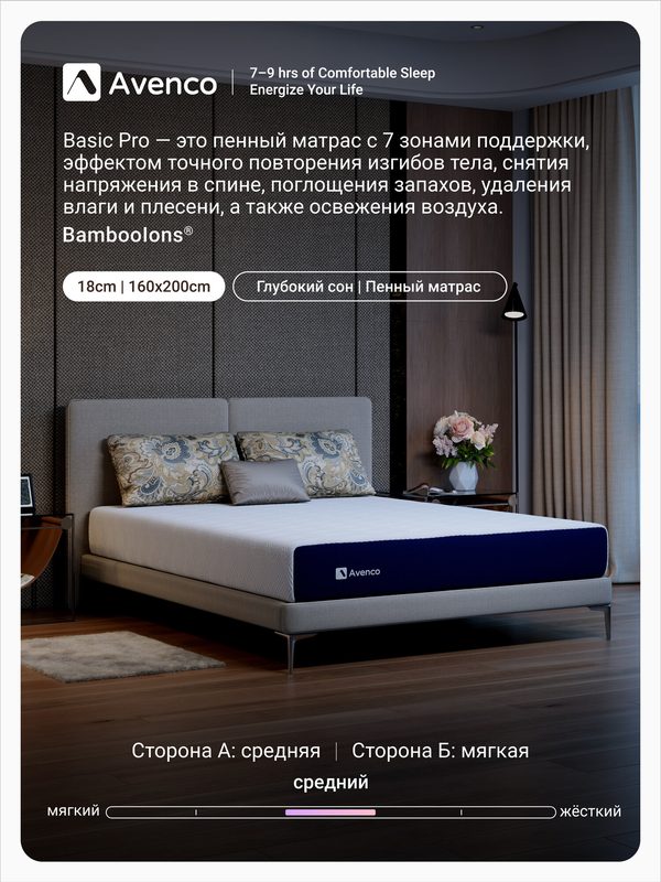 Матрас 160х200 ортопедический Двусторонний беспружинный Avenco