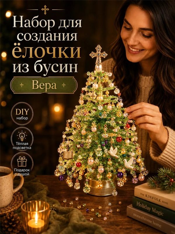 Елка Из Бусин И Бисера DIY С Подсветкой Стильный Светящийся Декор Для Дома.