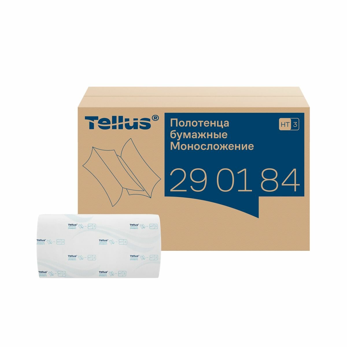 Полотенца бумажные Tellus (Tork) Singlefold, Advanced, система H3, 200 листов 23Х23 см, 2 сл, белые, 1 пачка (арт: 290184)