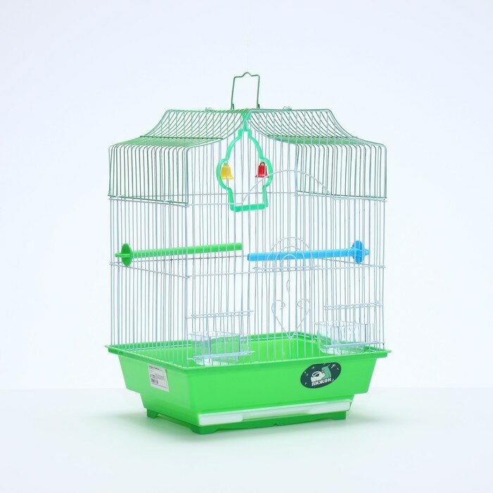 Клетка для птиц укомплектованная Bd-1/4f, 30×23×39 см, зелёная