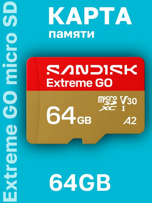 Карта памяти SanDisk Extreme GO MicroSD 64 GB 170/80 Mb/s Class 10 UHS-I A2 V30 U3