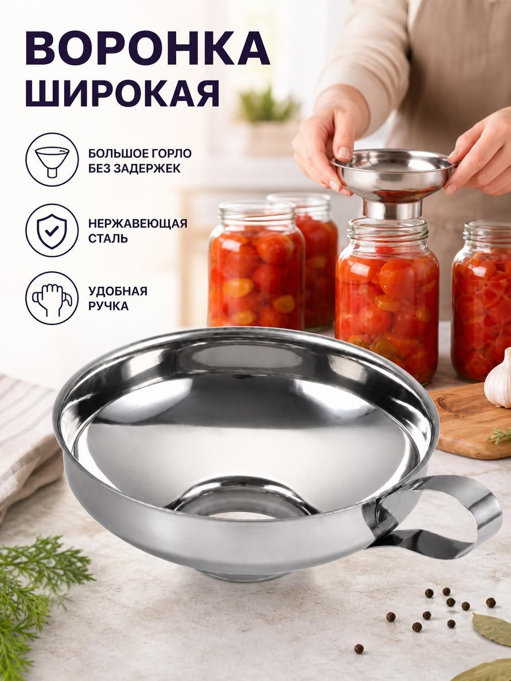 Воронка с широким горлом из нержавеющей стали