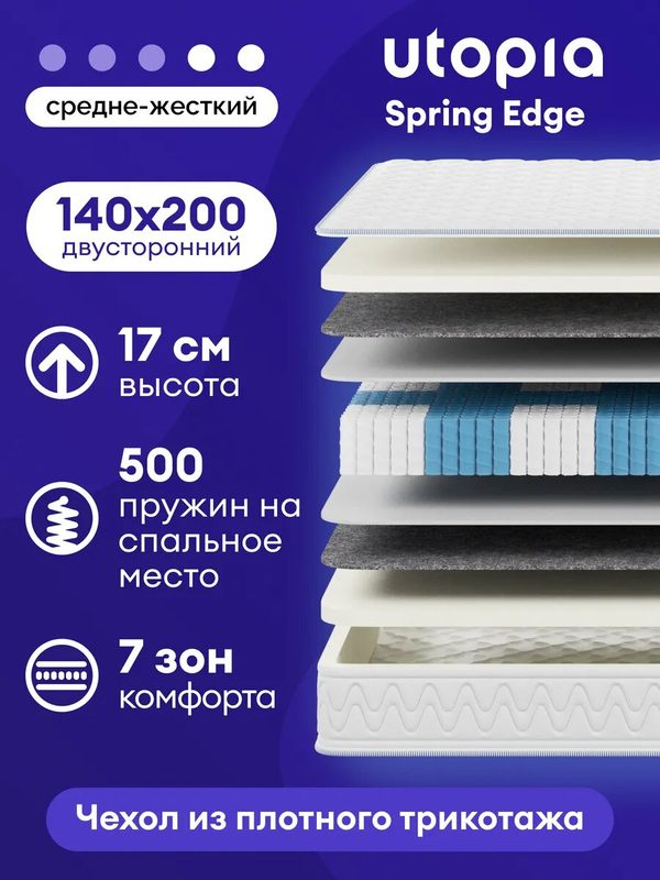 Матрас 140х200, UTOPIA Spring Edge, Независимые пружины