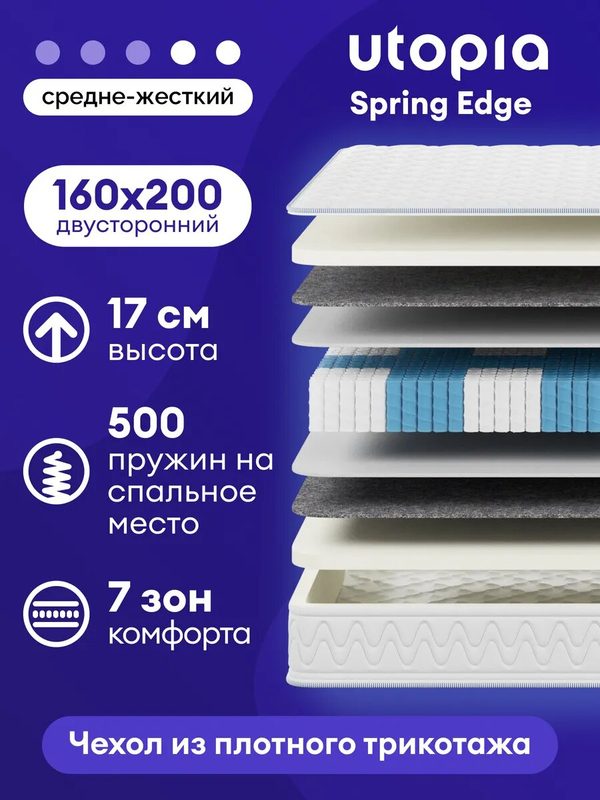 Матрас 160х200, UTOPIA Spring Edge, Независимые пружины