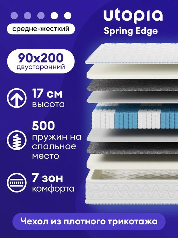 Матрас 90х200 односпальный, UTOPIA Spring Edge, Независимые пружины