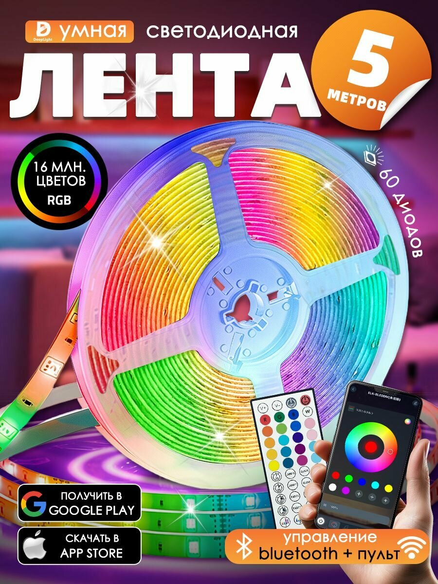 Светодиодная лента, 5м, с пультом, 24В, RGB
