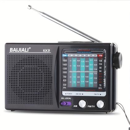 Портативное радио с динамиком, диапазоны AM/FM/КВ, разъем для наушников, питание от 2 батареек AA, для дома, улицы, кемпинга и экстренных случаев, цвет черный, модель KK9
